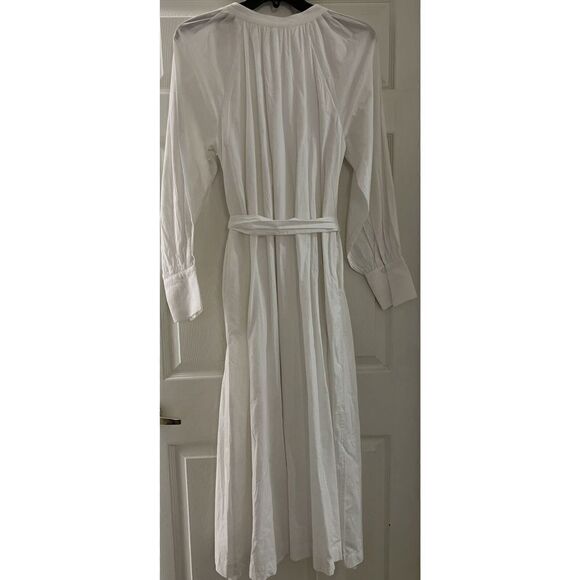 Free People Sz S Charlie Shirt White V-Neck Pockets Slit Maxi Dress Trendy - Picture 6 of 7